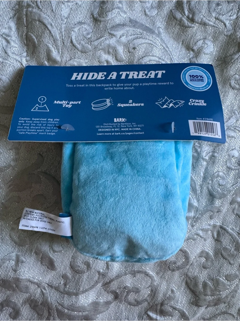 BARK Tailwaggin’ Canine Multi-Part Dog Toy Size Small – Backpack Plush Toy